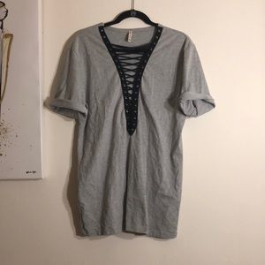 LF Gray Oversized Laced Up T-Shirt